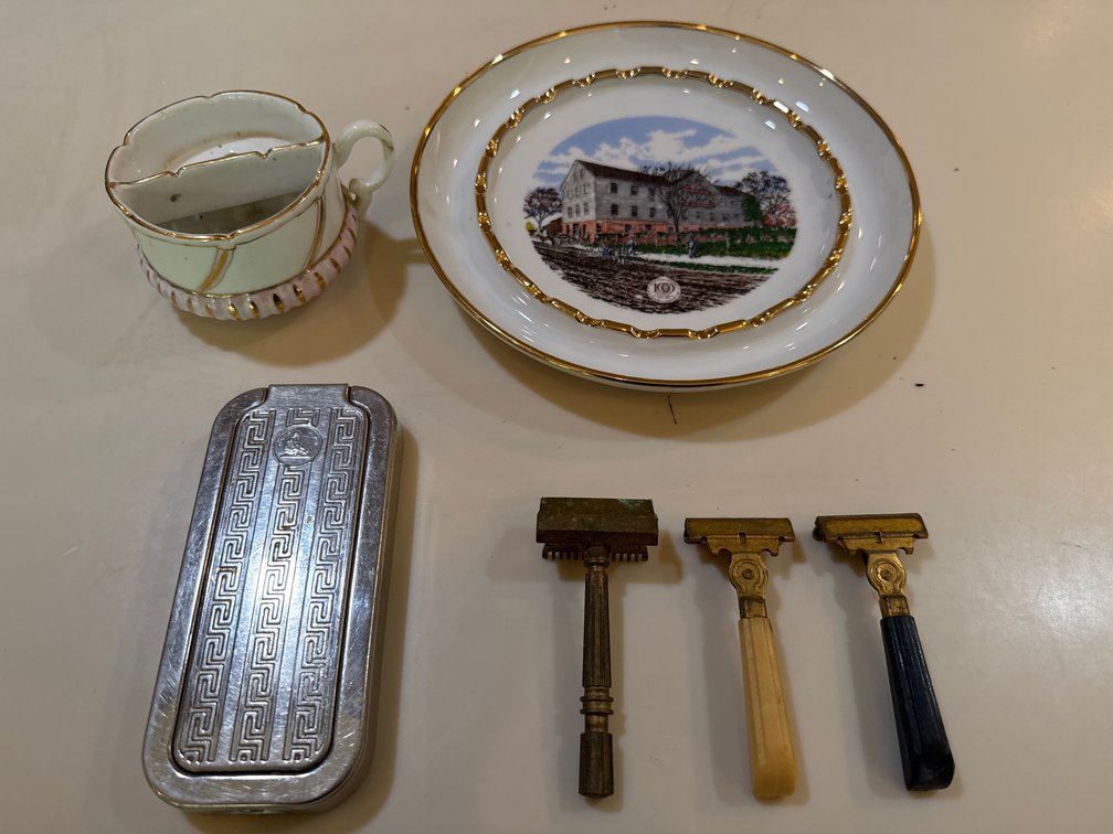 Safety Razors, Shaving Scuttle, and Commemorative Plate