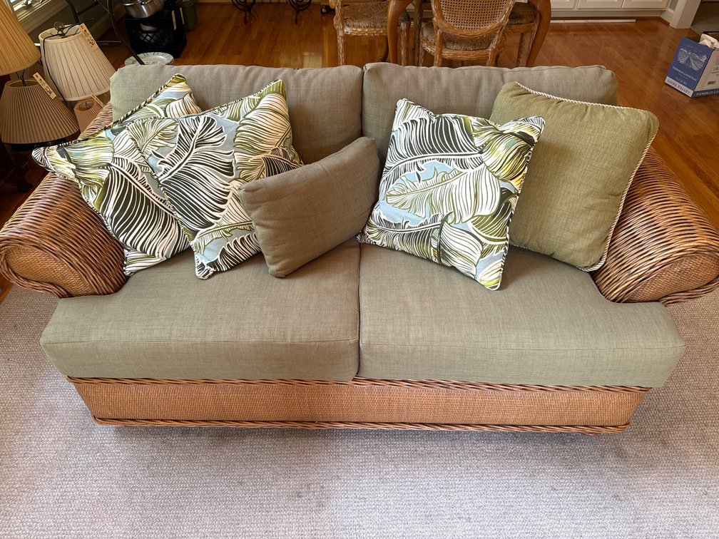 Woven Wicker Sofa with Cushions