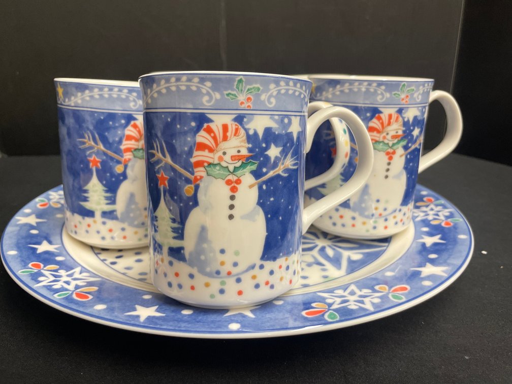 Epoch by Noritake Mr. Snowman Ceramic Platter and Mugs Set