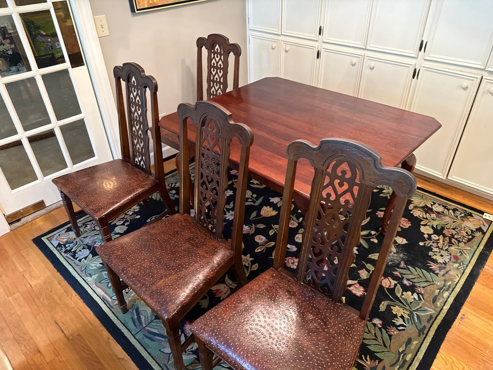 Wood Dining Table and Four Pierced-Back Dining Chairs