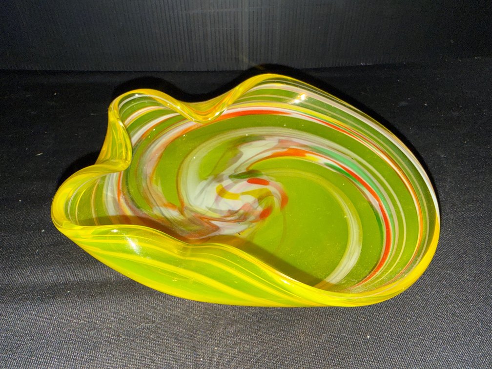 Art Glass Ruffled Swirl Bowl and Paperweight