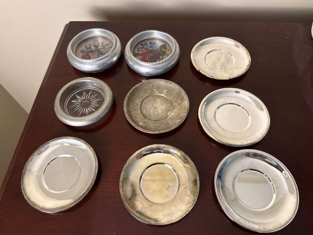 Silver-Tone Metal Coasters and Saucer Dishes