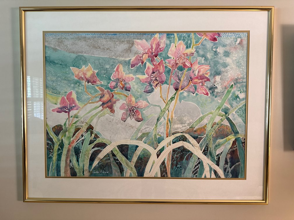 Framed Orchid Watercolor Painting
