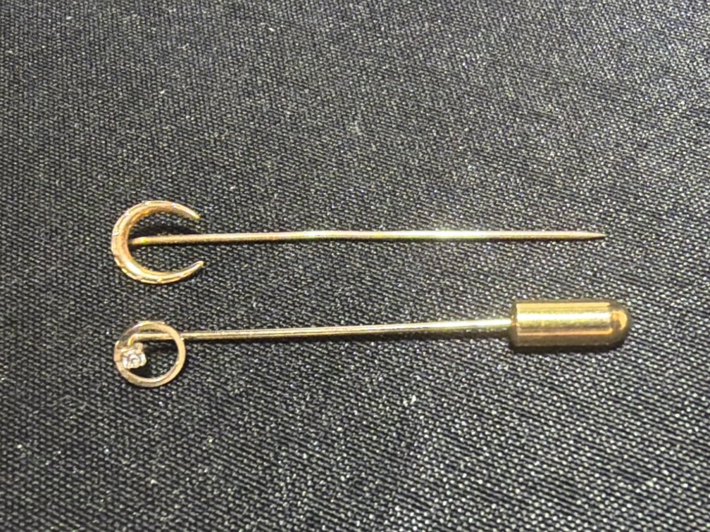 Two Gold-Tone Stick Pins with Stone Accent