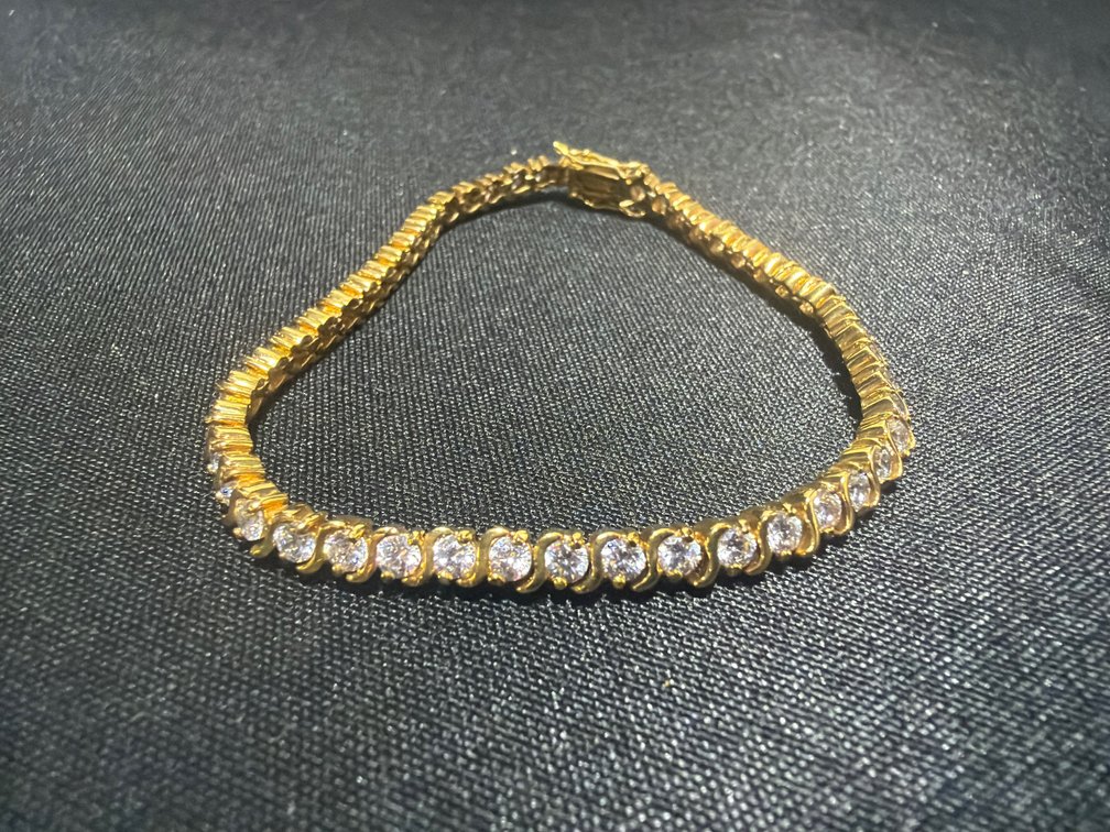 Gold-Tone 925 Silver Tennis Bracelet with Clear Stones