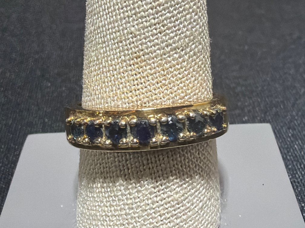 Gold-Tone Sterling Silver Blue Spinel Gemstone Band Ring
