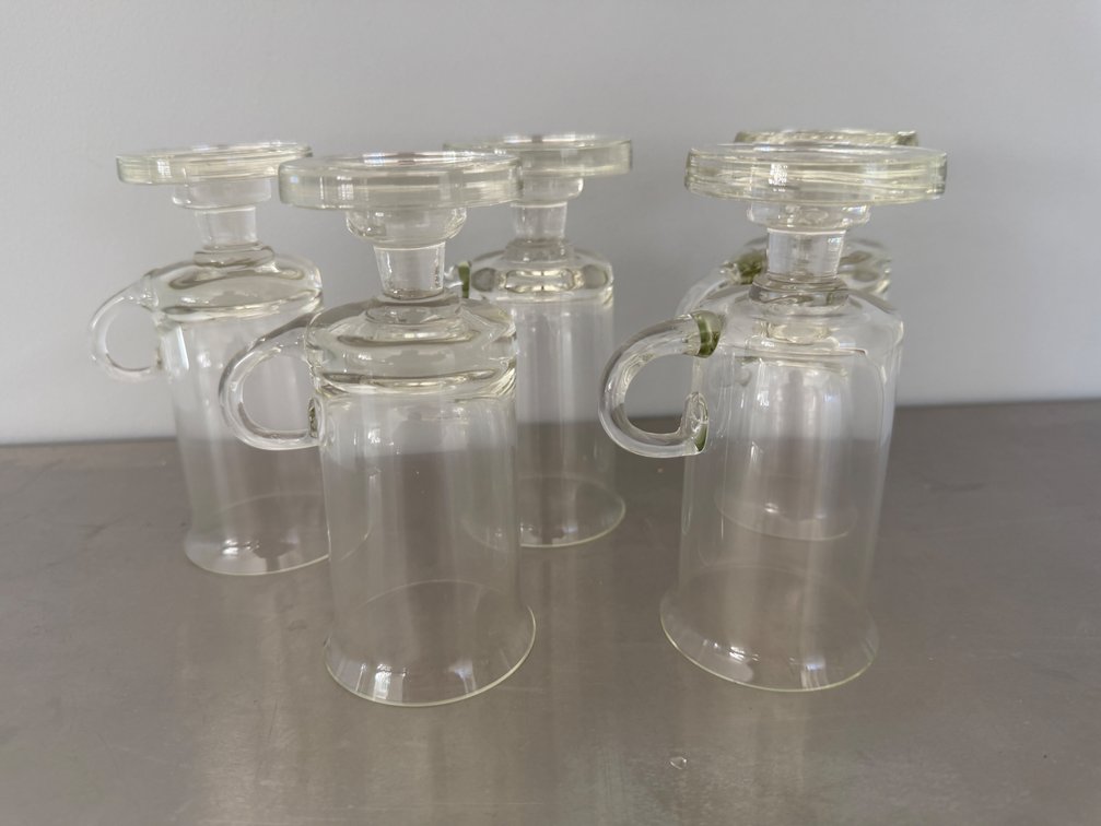 Set of 5 Clear Glass Footed Handled Glasses