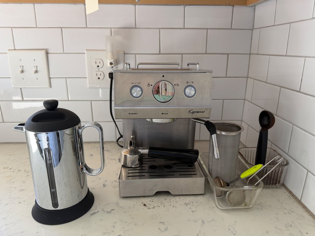 Espresso Machine, French Press, and Coffee Accessories