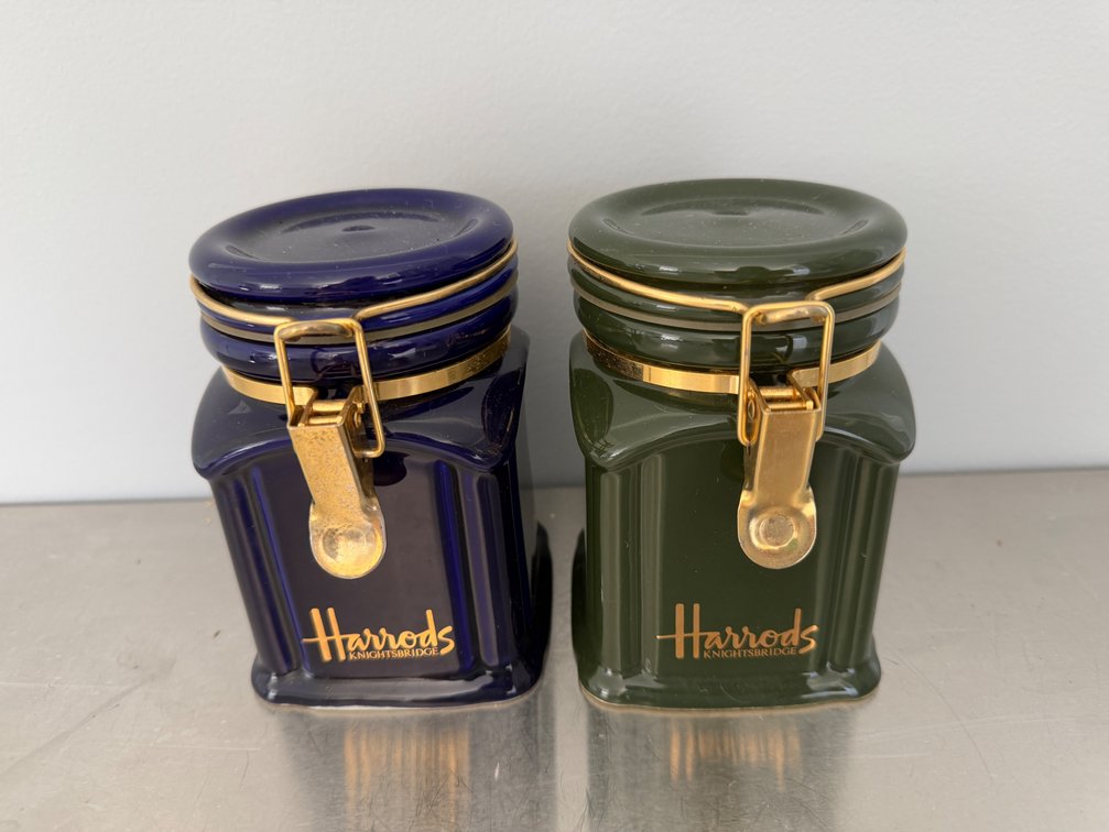 Harrods Glazed Ceramic Canisters with Bail Lids