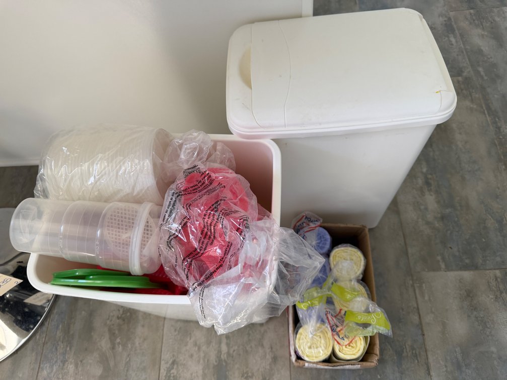 Plastic Storage Bins, Silicone Bakeware, and Trash Bags