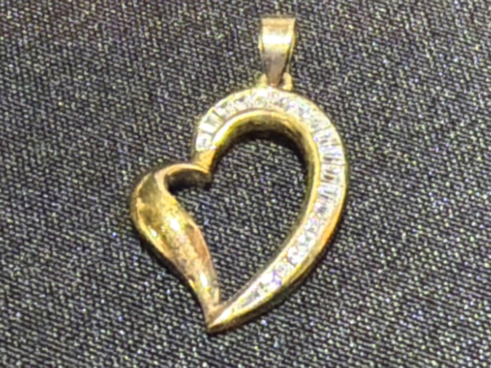 Gold-Tone 925 Silver Open Heart Pendant with Clear Stones