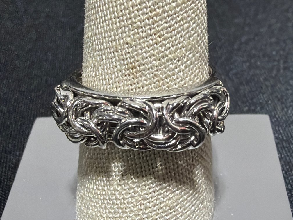 .925 Silver-Tone Woven Byzantine Band Ring, Size 9