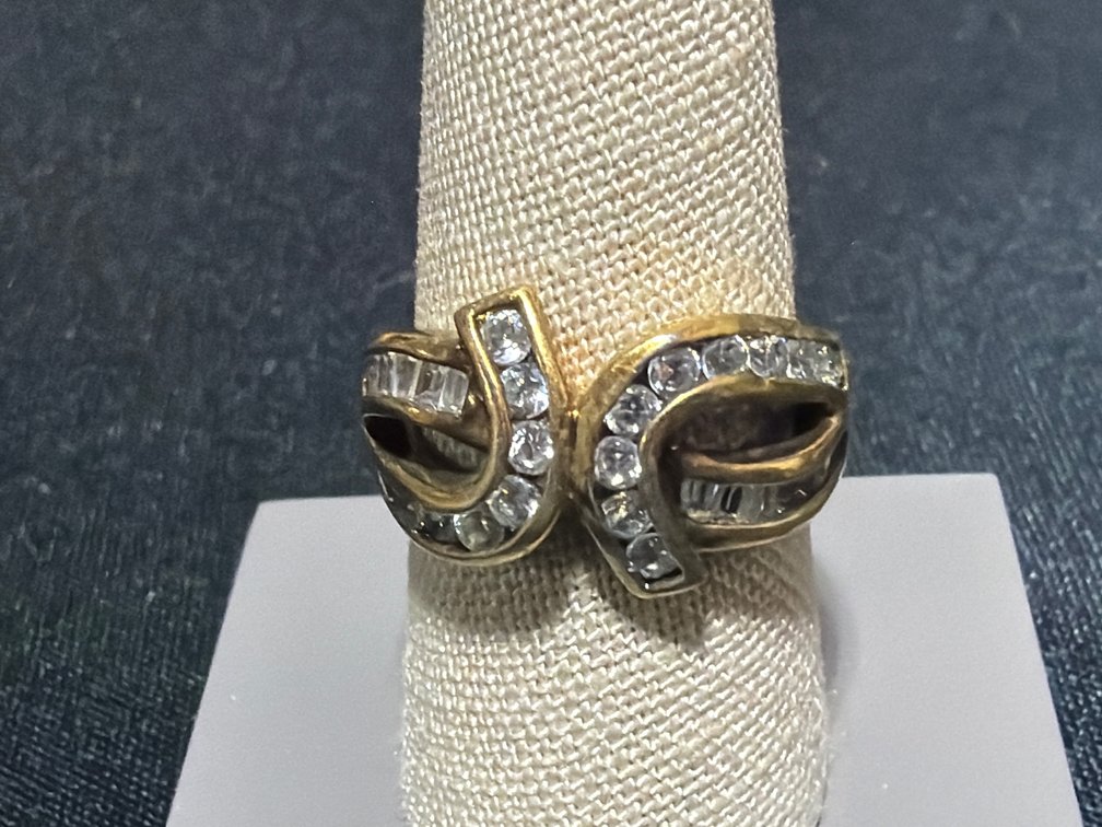 .925 Gold-Tone Bypass Ring with Channel-Set Clear Stones