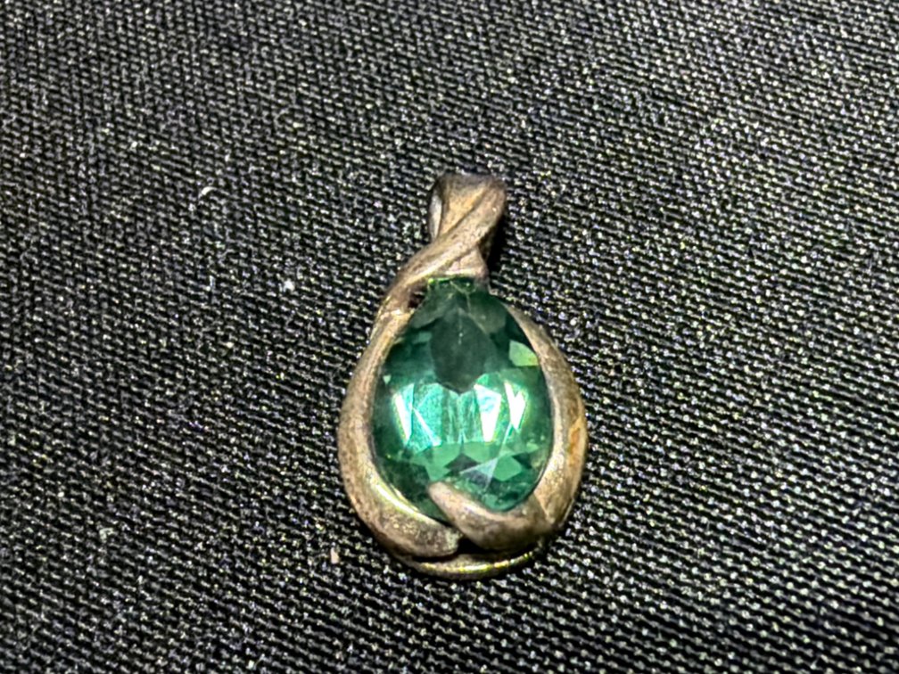 Sterling Silver Green Faceted Stone Teardrop Pendant