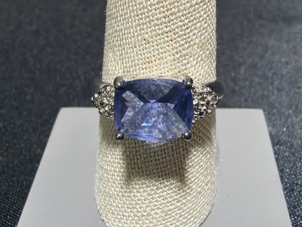 Sterling Silver Cushion-Cut Blue Stone Ring