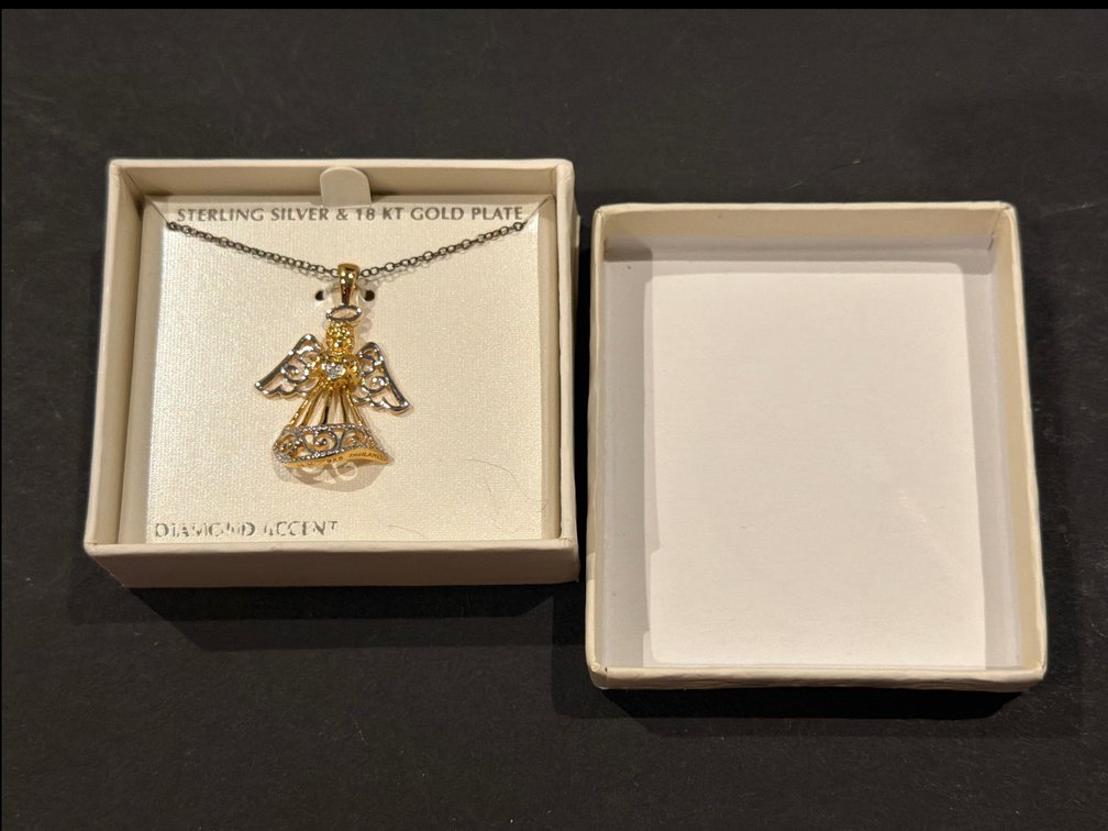 Sterling Silver and 18K Gold-Plated Angel Pendant Necklace