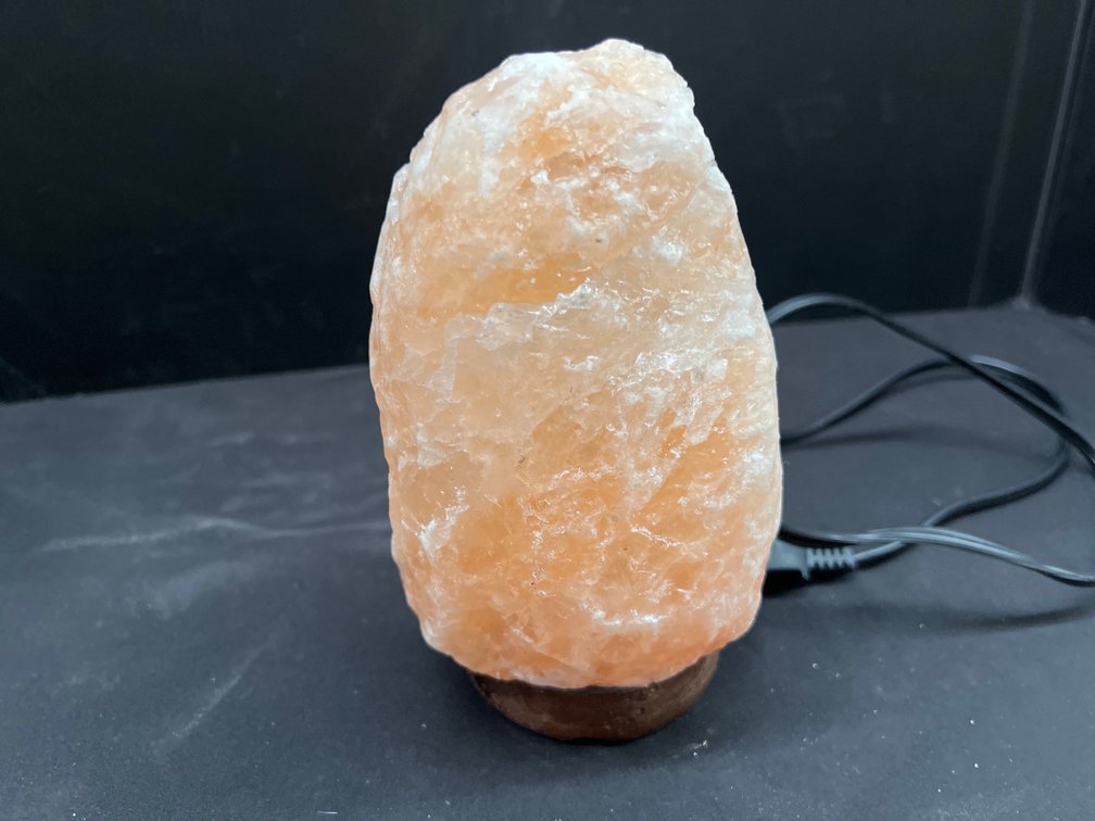 Pink Himalayan Salt Lamp on Wooden Base