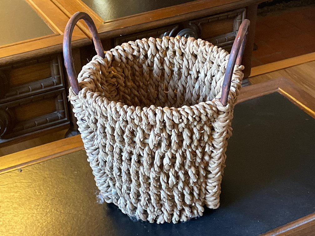 Woven Natural Fiber Basket with Wooden Handles