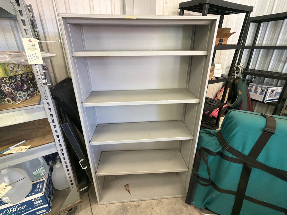Gray Painted Metal Five-Shelf Bookcase