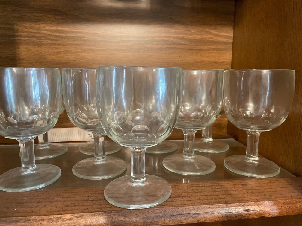 Clear Pressed Glass Thumbprint Stemmed Goblets
