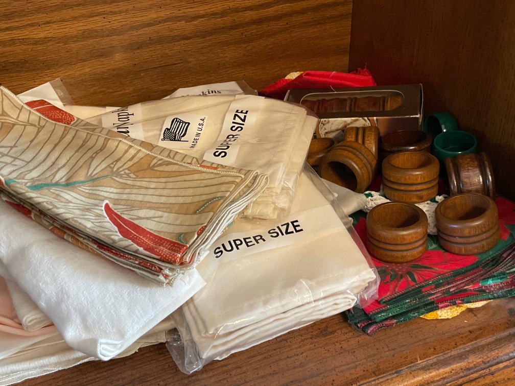 Cloth Napkins, Wooden Napkin Rings, and Table Linens