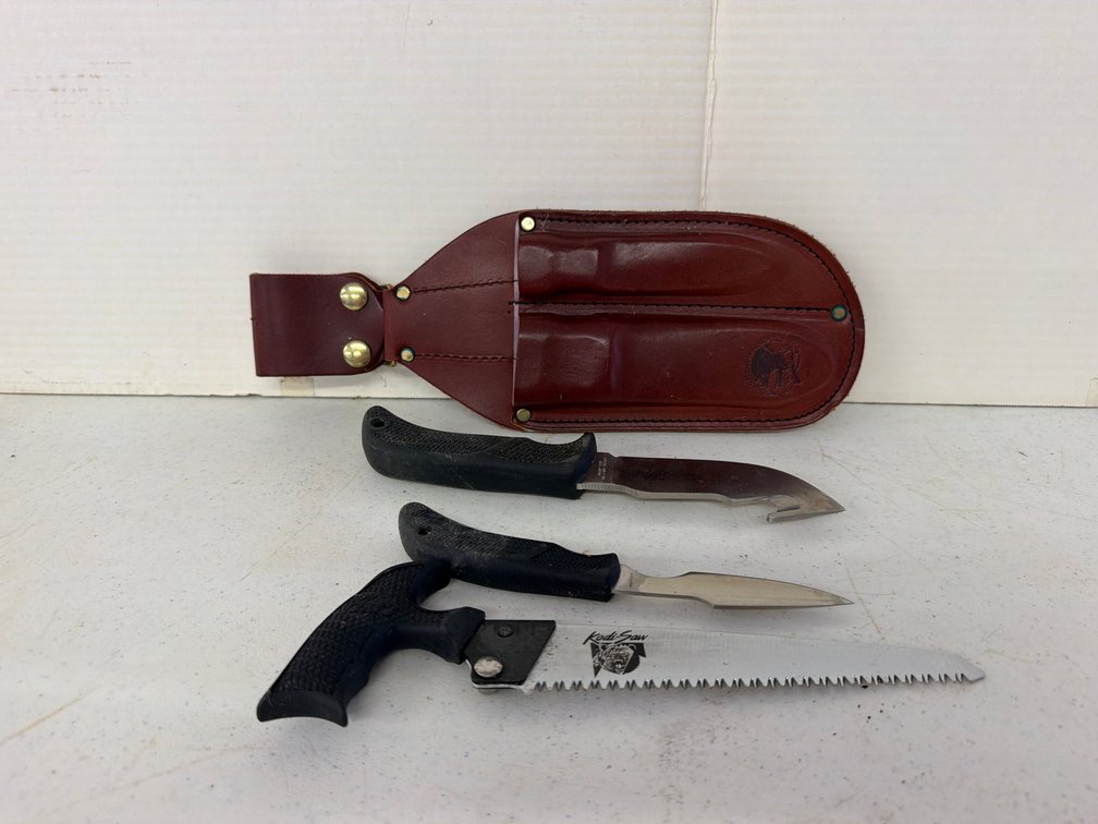 Hunting Knife Sets and Bone Saw with Leather Sheaths