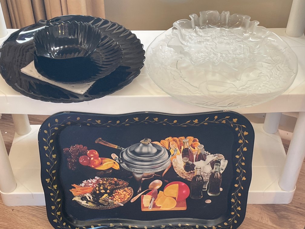 Glass Serving Dishes and Metal Coca-Cola Tray
