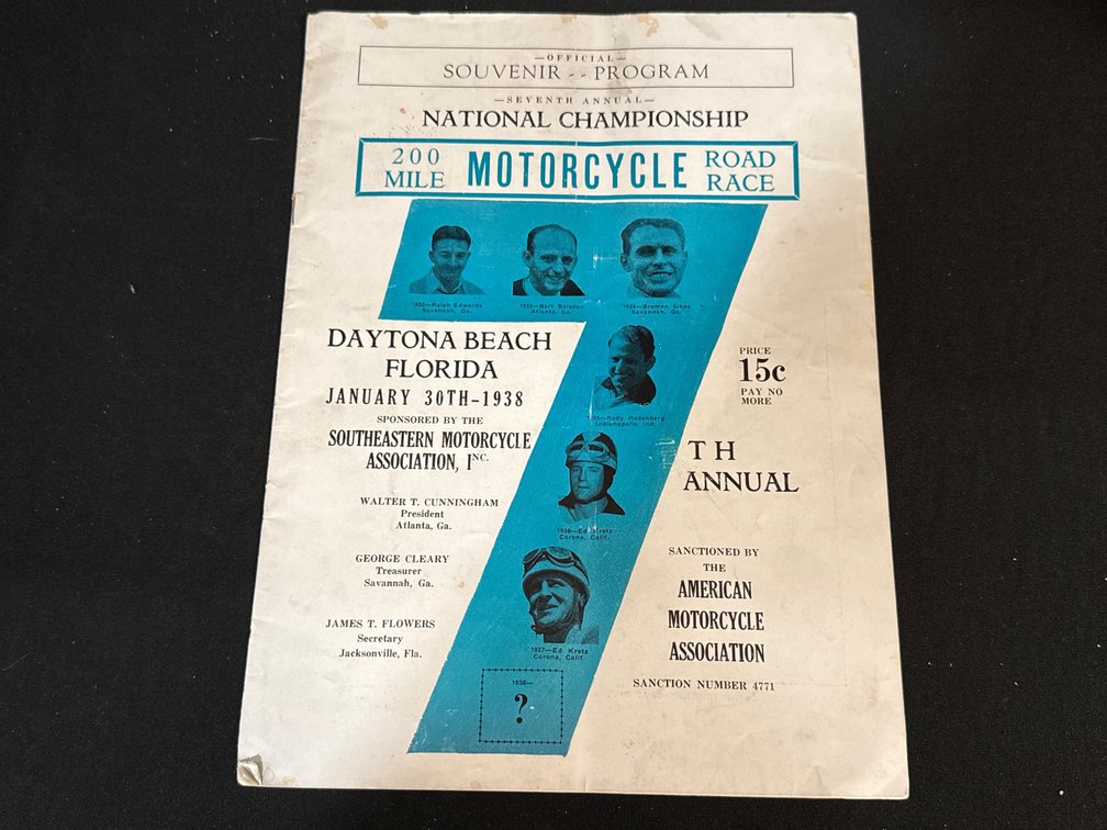 1938 Daytona Beach 200 Mile Motorcycle Road Race Program