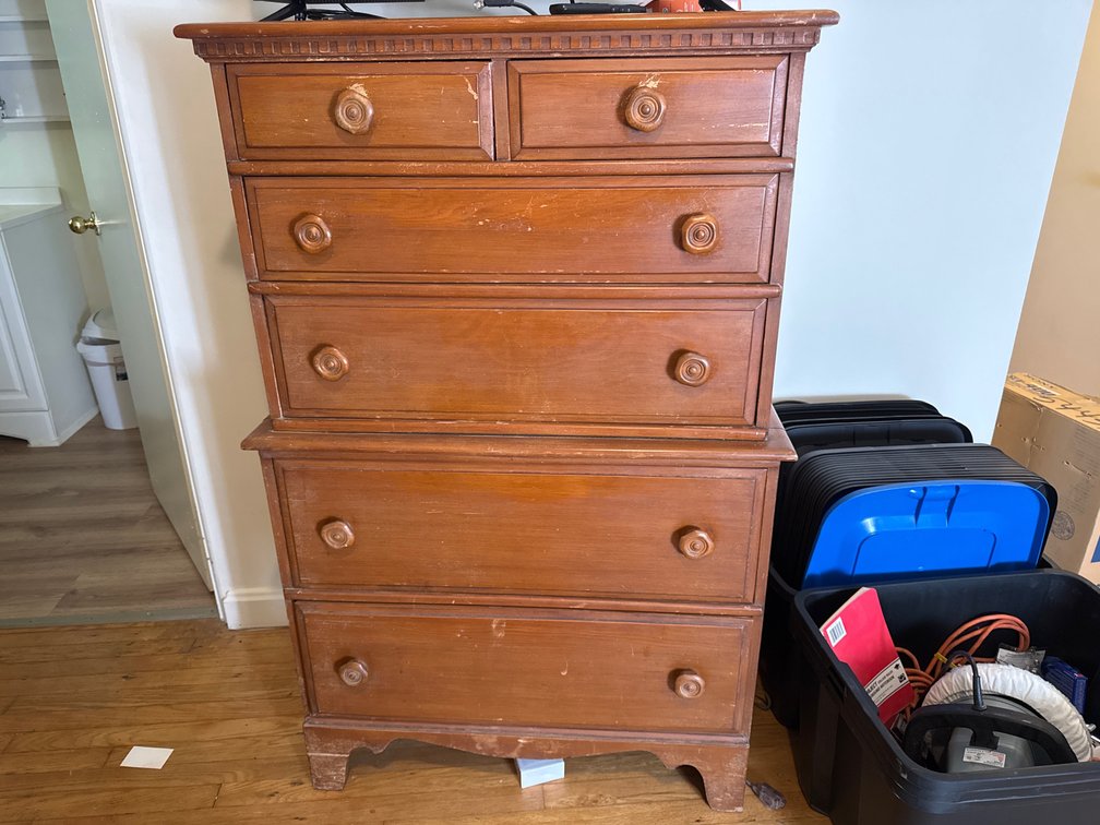 Wooden Chest of Drawers, Wallets, and Electronics
