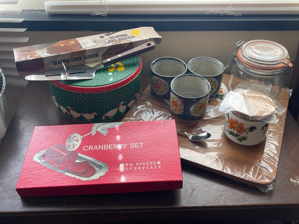 Silverplate Cranberry Set, Cake Server, Glass Jar, and More
