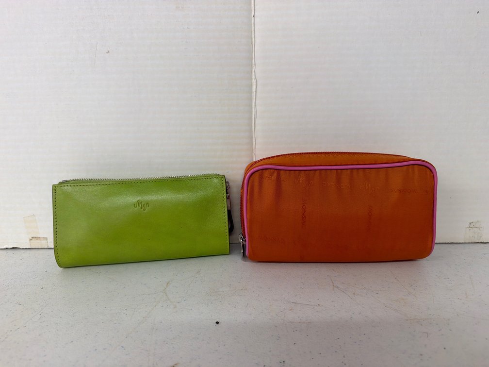 Monsac Leather Wallet and Fabric Cosmetic Pouch