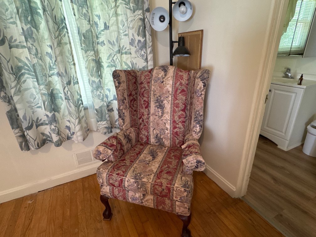 Floral Wingback Armchair and 3-Light Tree Floor Lamp