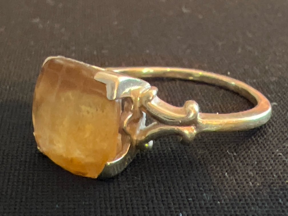 14K Yellow Gold Ring with Faceted Orange Stone