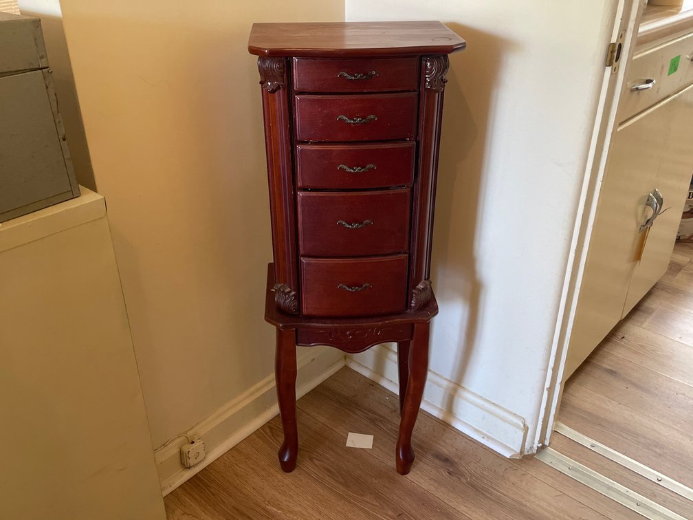 Standing Wooden Five-Drawer Jewelry Armoire