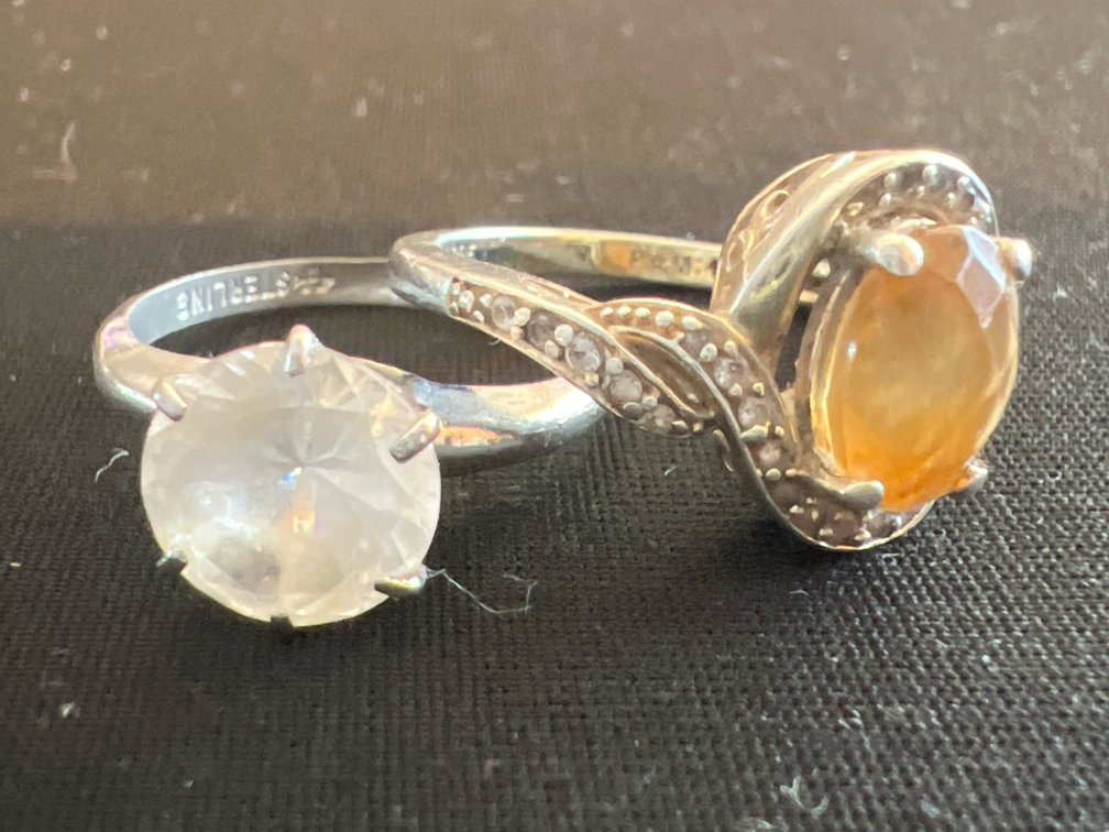 Two Sterling Silver Solitaire and Bypass Rings