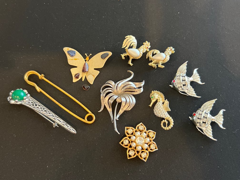 Costume Jewelry Brooches, Pins, and Earrings