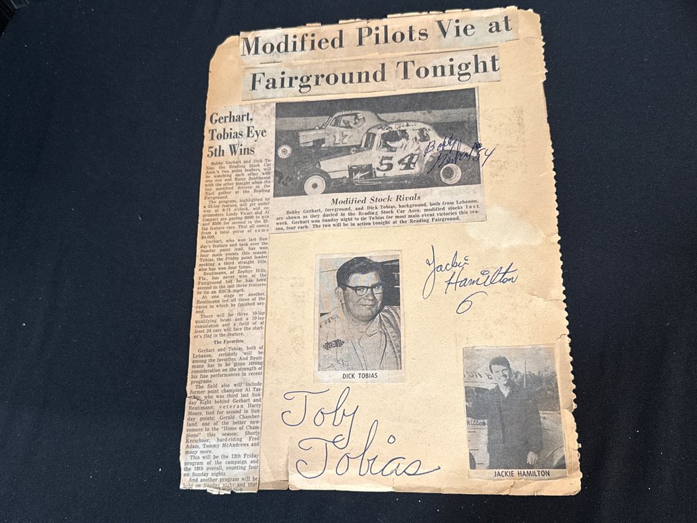 Autographed Reading Fairground Stock Car Racing Clippings