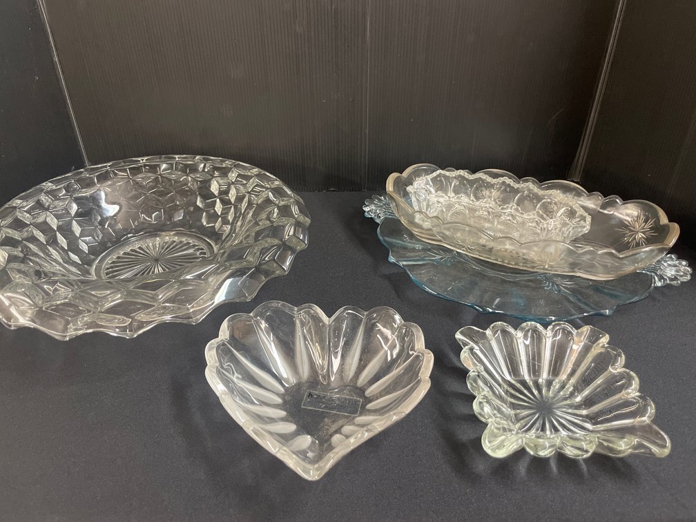 Pressed Glass Bowls, Relish Dishes, and Serving Platter