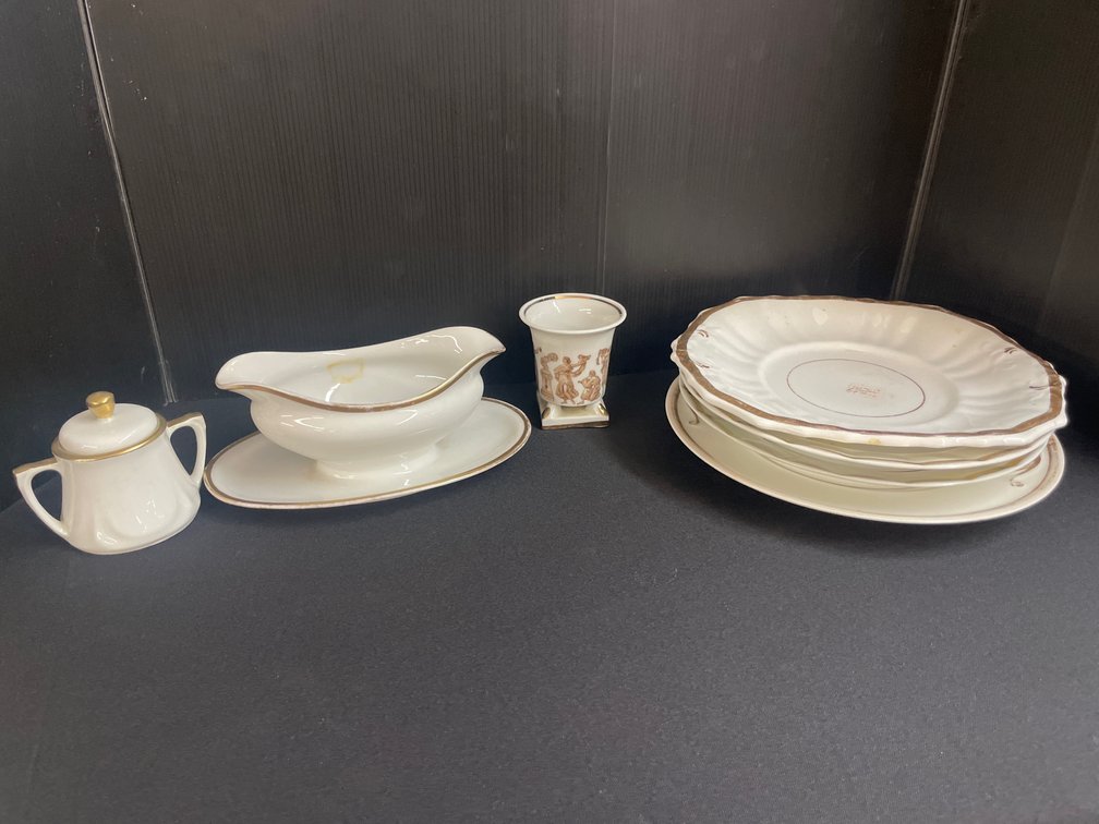 White and Gold Porcelain Tableware and Serving Pieces
