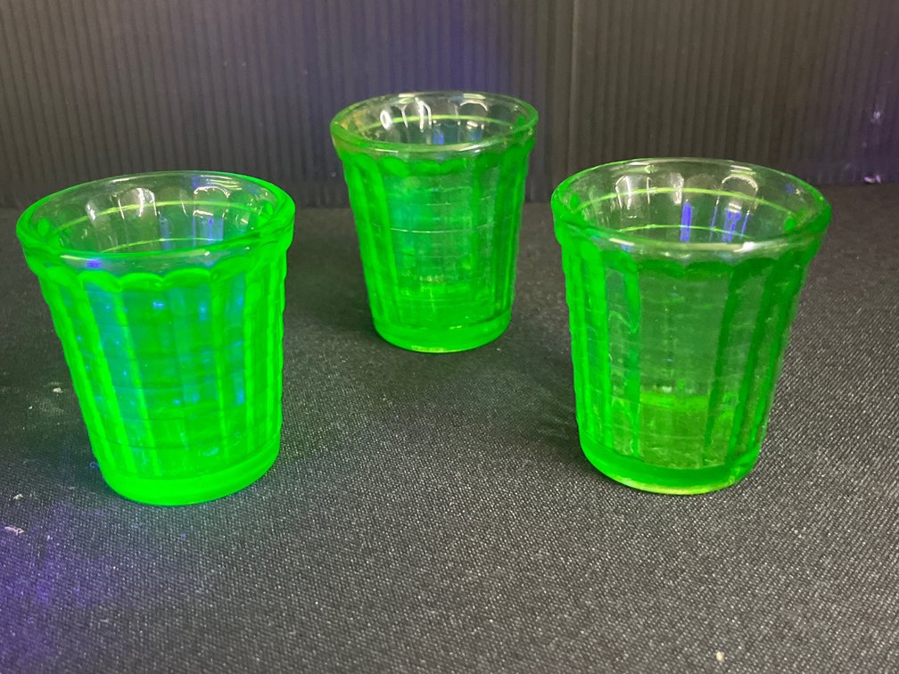 Green Uranium Pressed Glass Shot Glasses