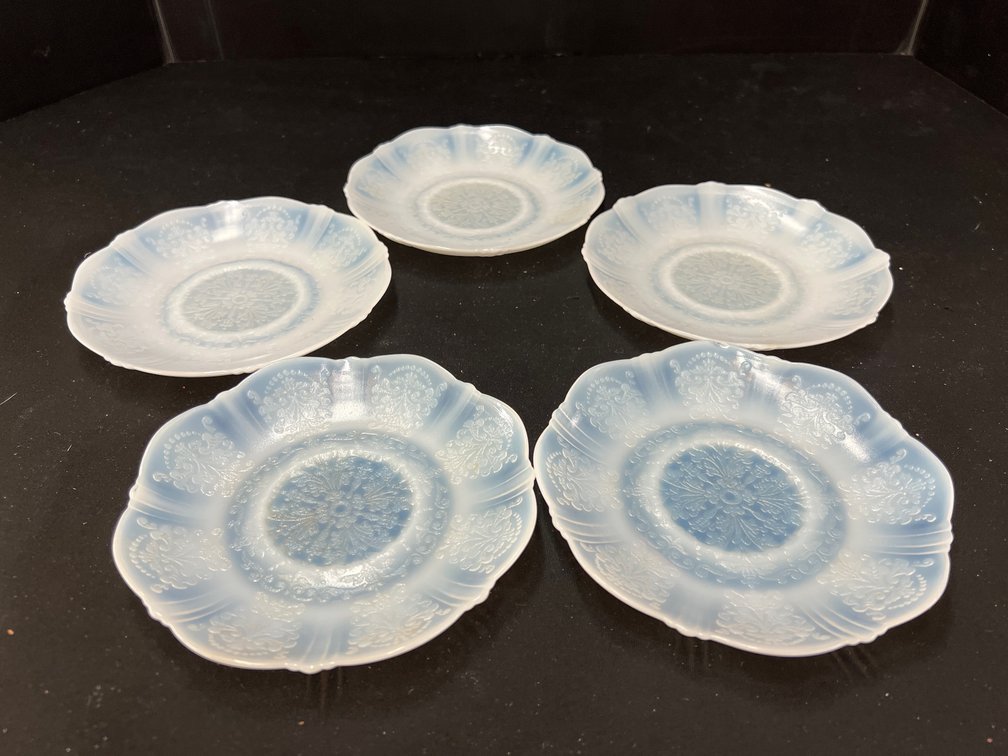 Opalescent Pressed Glass Scalloped Plates