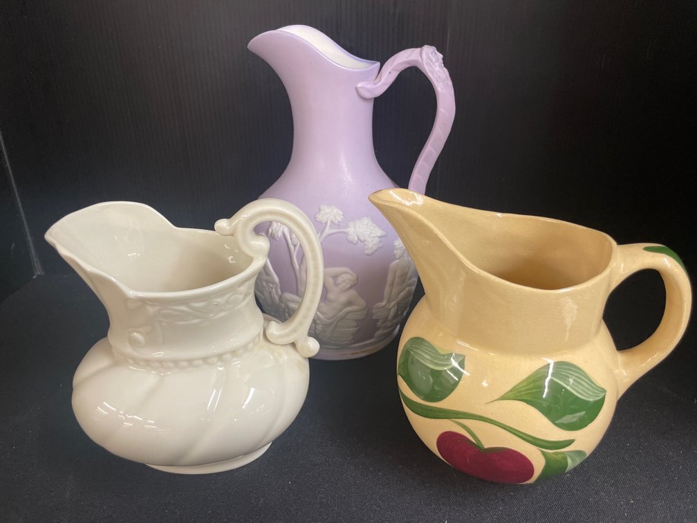 Three Glazed Ceramic and Jasperware Pitchers