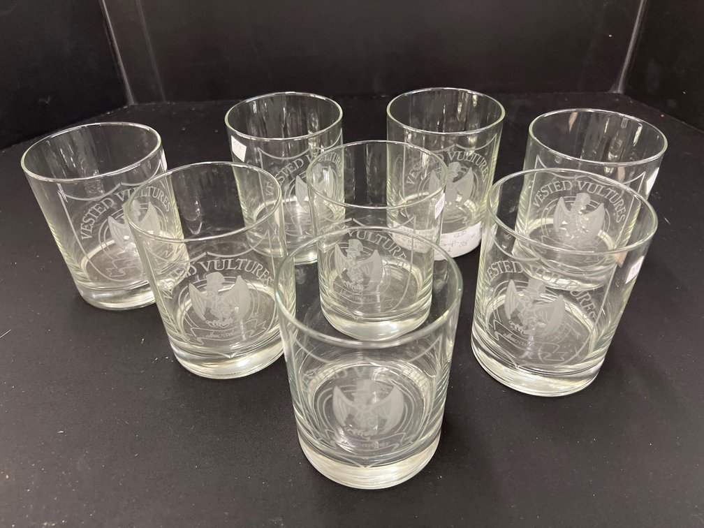Etched Vested Vultures Rocks Glasses