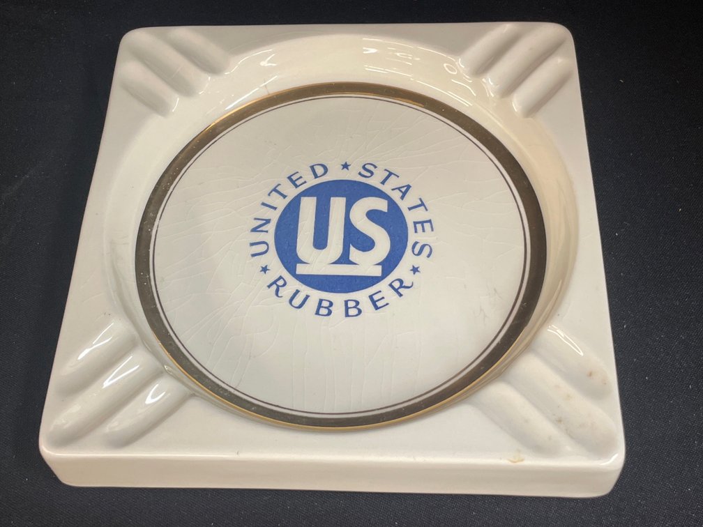 United States Rubber Ceramic Square Ashtray with Lid