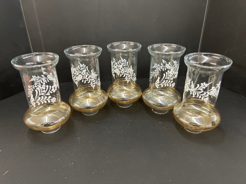 Glass Hurricane Lamp Chimneys with Amber Bases