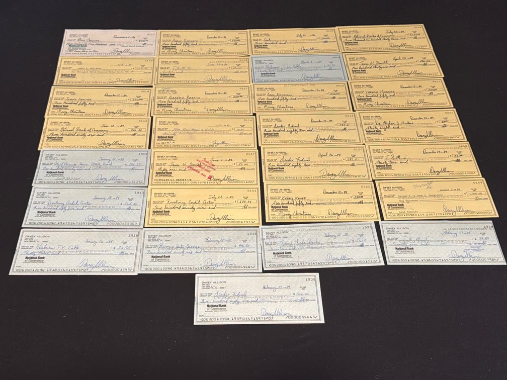 29 Davey Allison Signed National Bank of Commerce Checks
