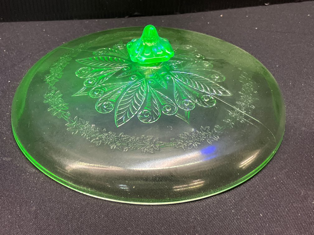 Green Pressed Glass Domed Lid
