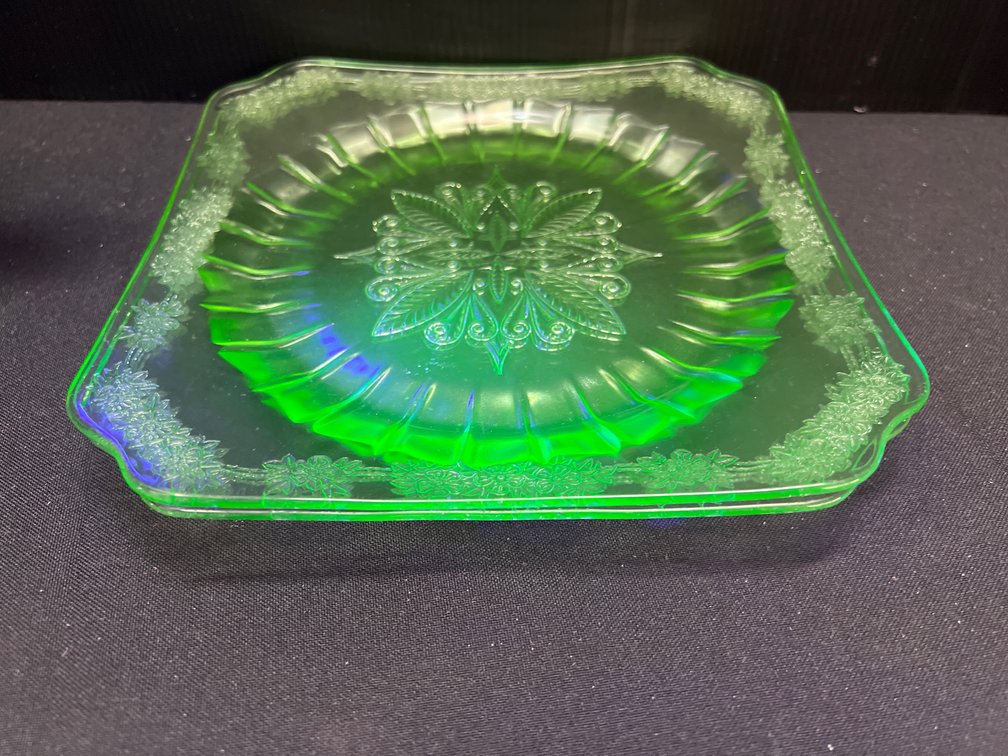 Green Pressed Glass Square Plates