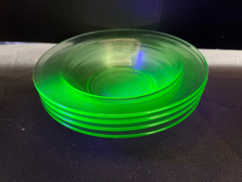 UV-Reactive Green Glass Rimmed Shallow Bowls