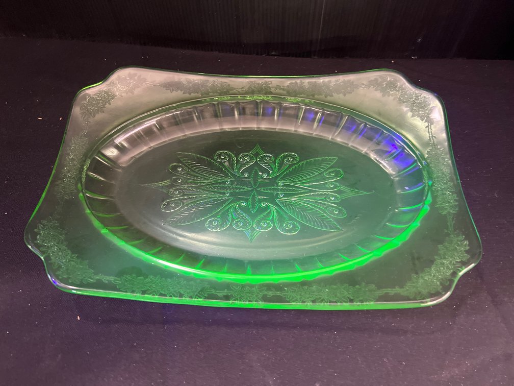 Green Depression Glass Rectangular Serving Platter